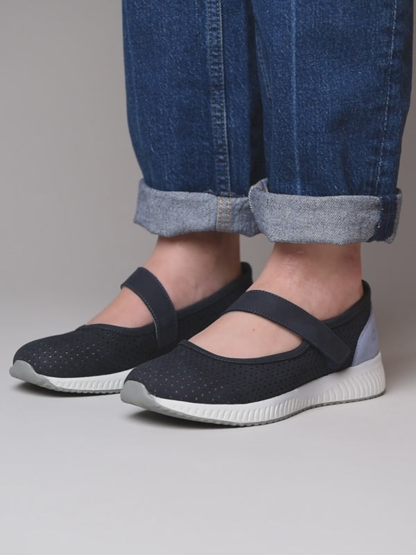 Blue sports style ballerina trainer - AMARA INDIGO NUBUCK