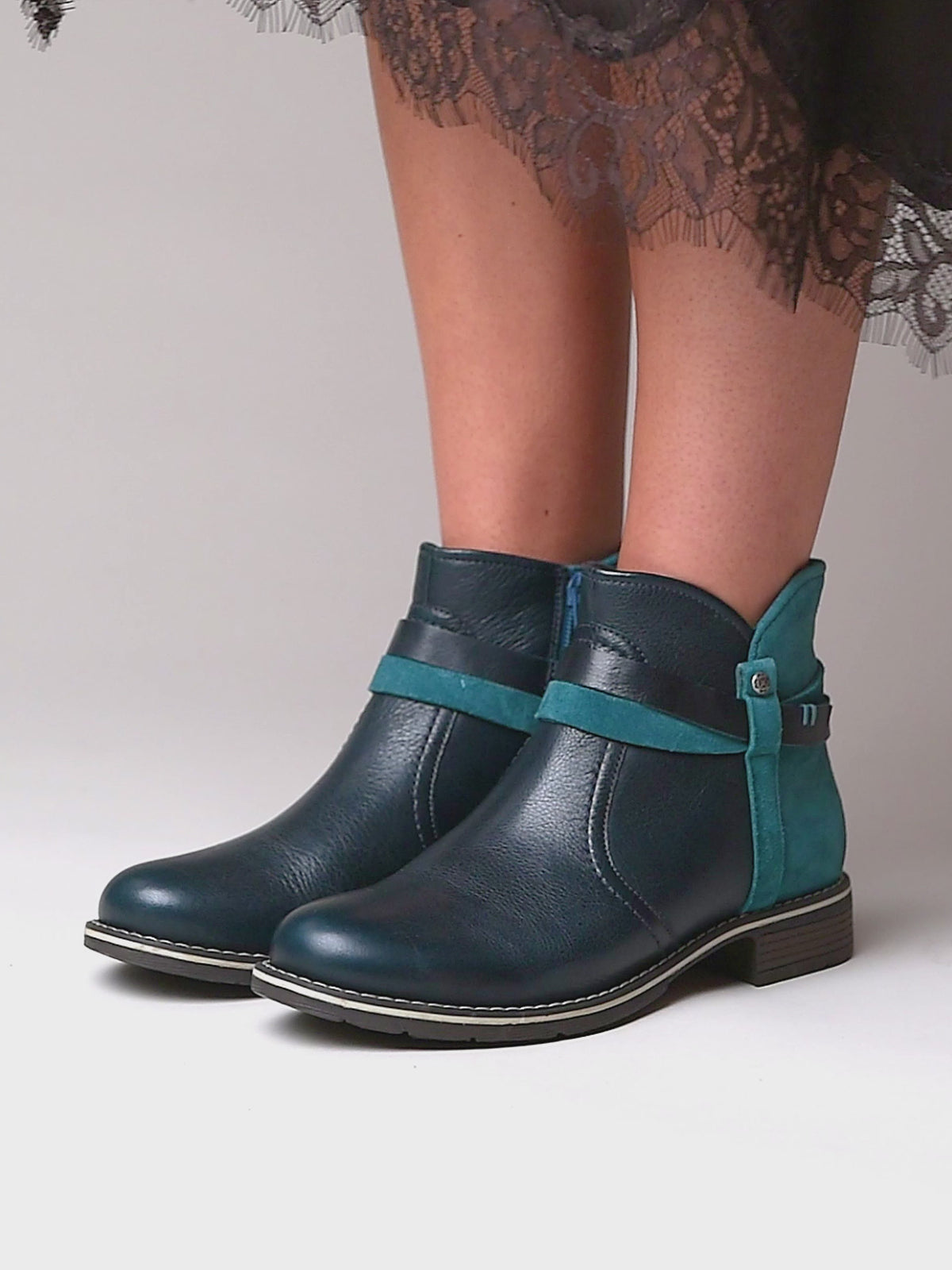 Blue polished leather and suede ankle boots - ATOLL INDIGO/LAGOON LEATHER/SUEDE