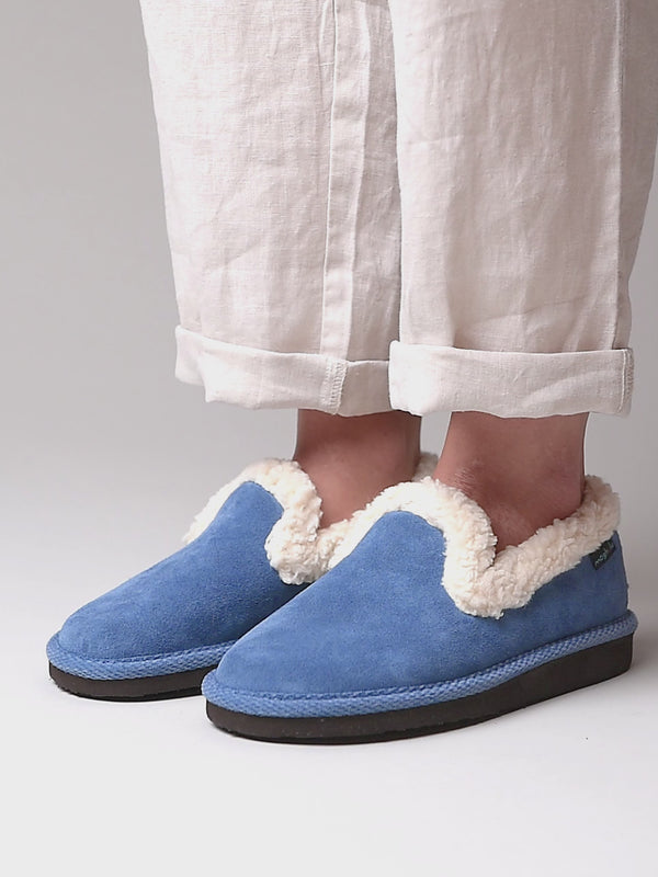 Blue suede fluffy lined full slippers - ONTARIO DENIM