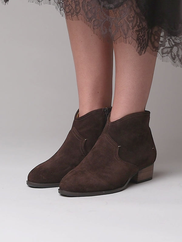 Brown western-style heeled ankle boot - YARDANG BROWN SUEDE