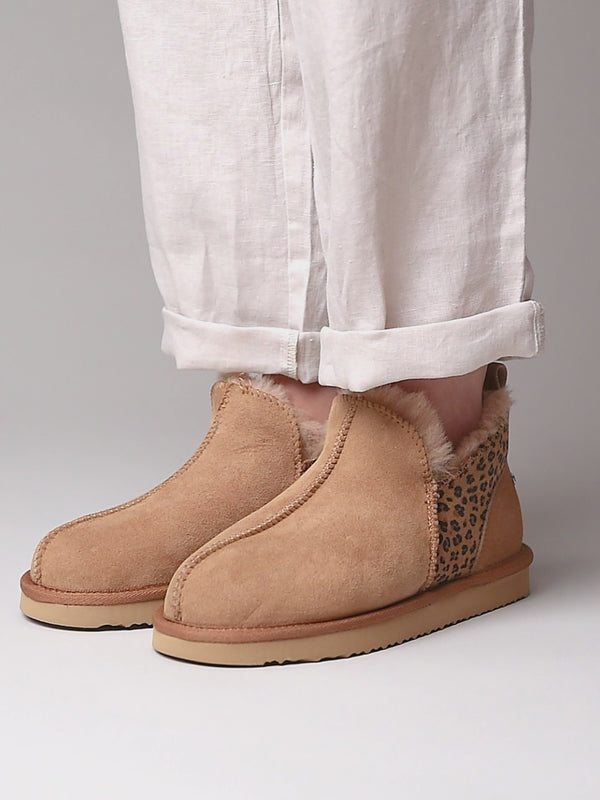 Tan / Animal Print sheepskin slipper boots - BOLBERRY TAN LEOPARD