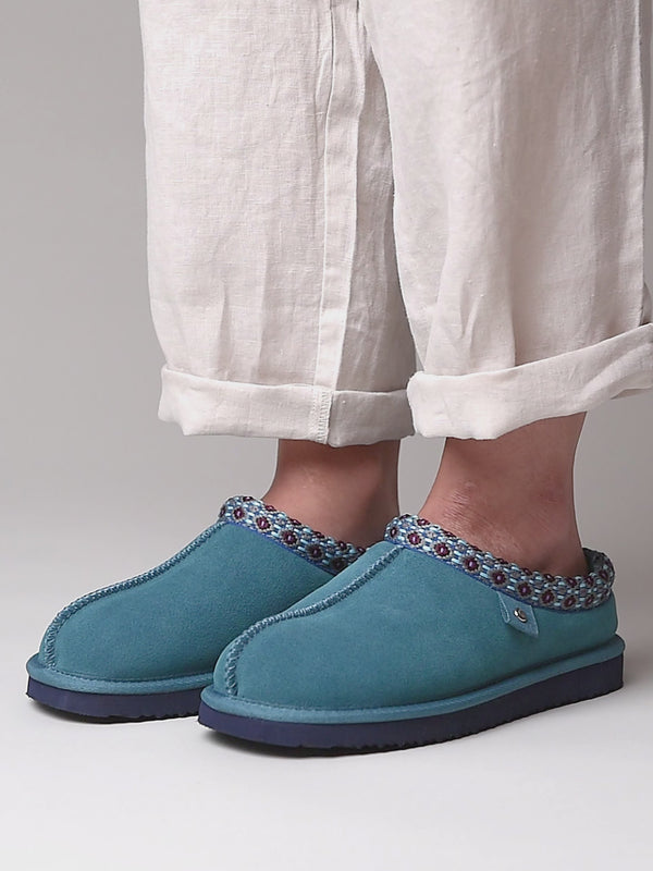 Blue slip on sheepskin slipper - KIMOTO 2 LAGOON SUEDE