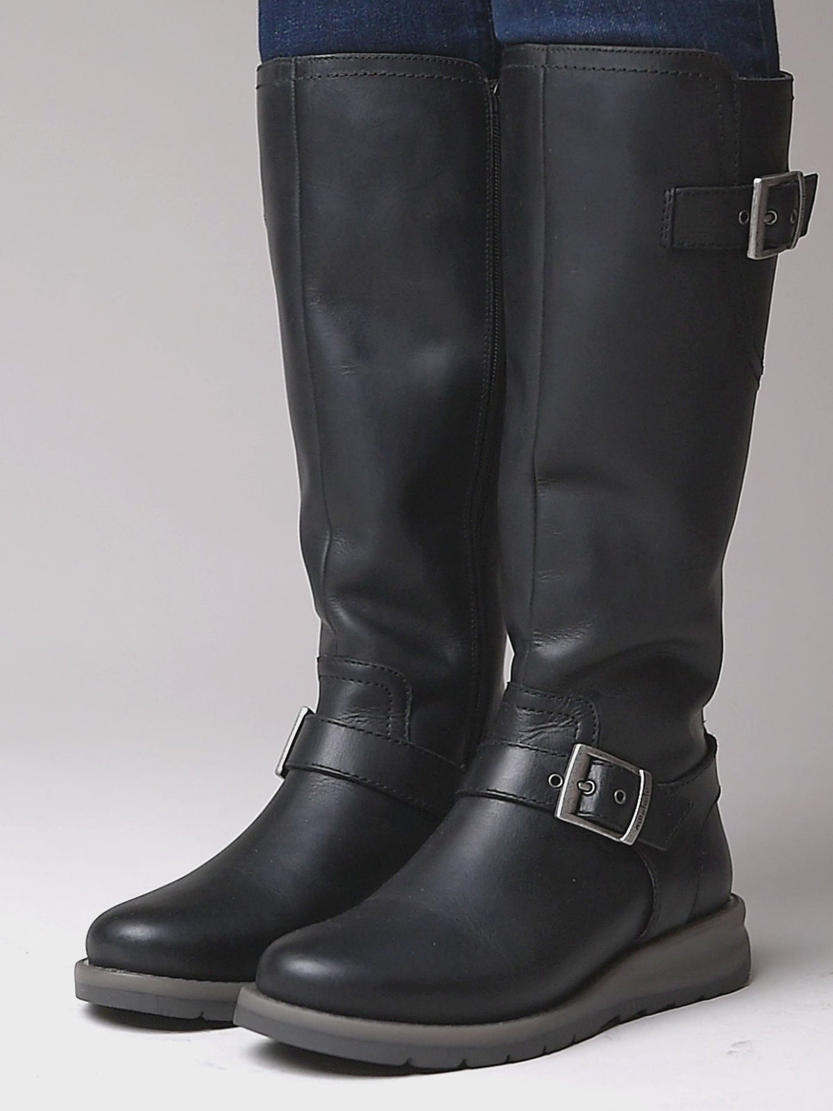Black long leather wedge boots - STARGAZER BLACK