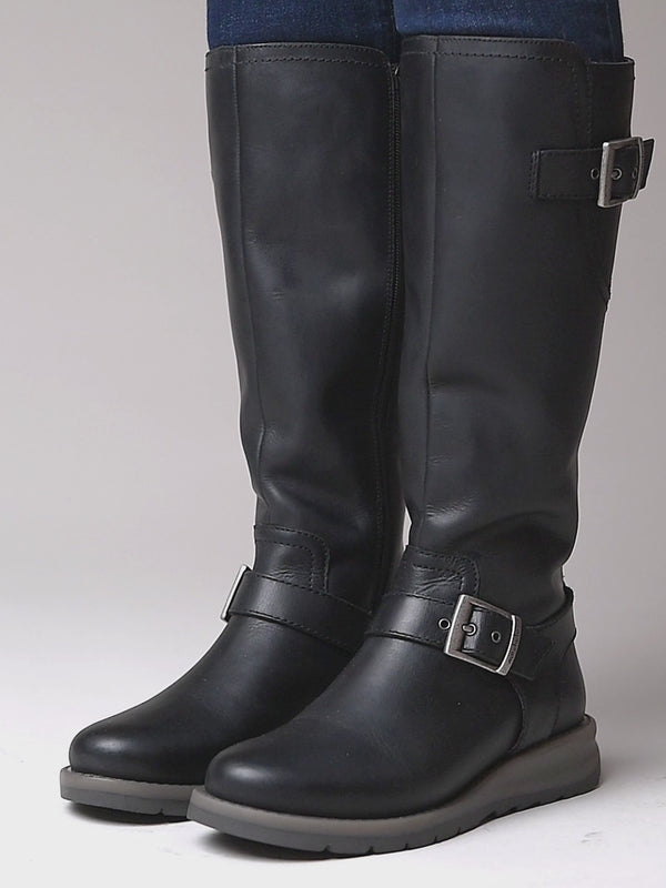 Black long leather wedge boots - STARGAZER BLACK