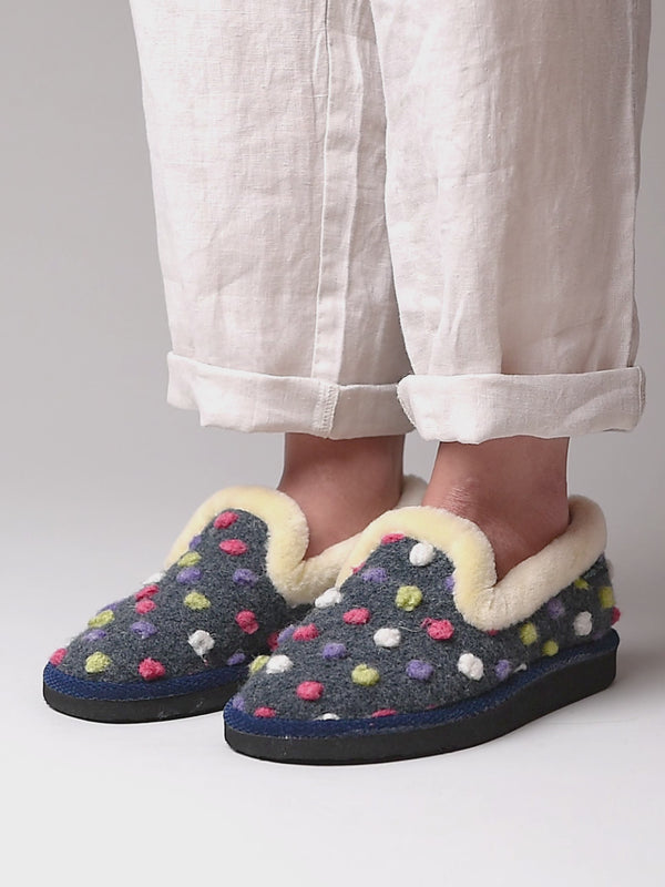 Blue classic colourful spotty slippers - PEANUT BRITTLE INDIGO