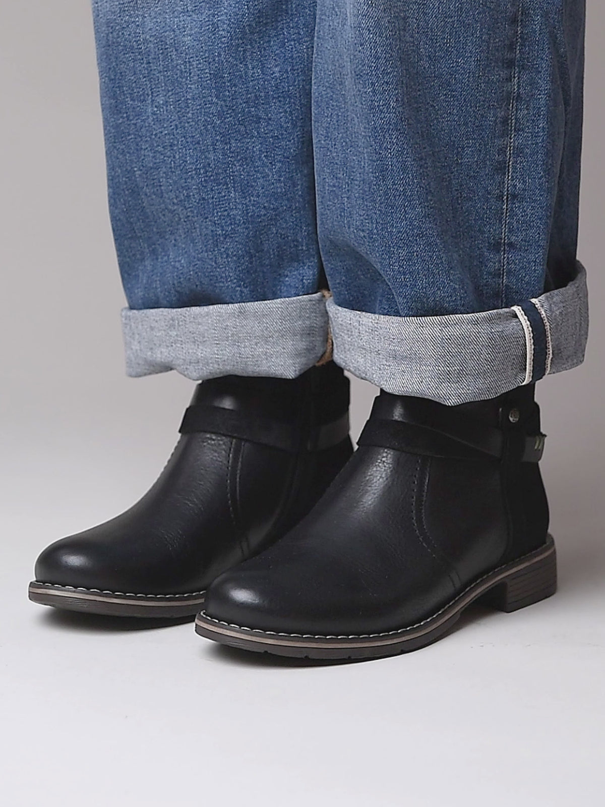 Black polished leather and suede ankle boots - ATOLL BLACK LEATHER/SUEDE
