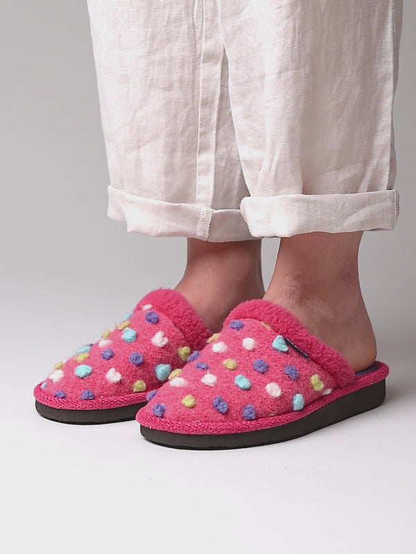 Pink colourful spotty mule slippers - MALIA 2 PINK