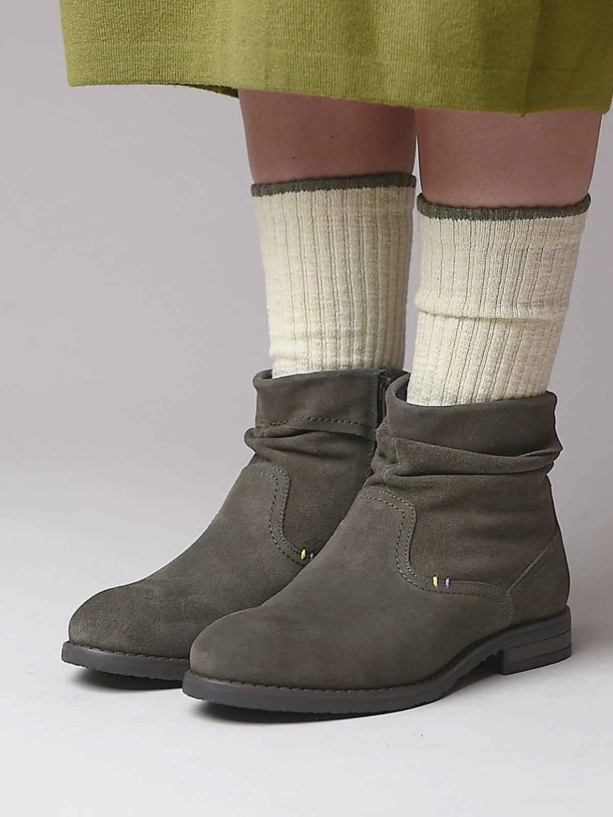 Green ruched suede pixie ankle boots - PIPISTRELLE 3 OLIVE GREEN SUEDE