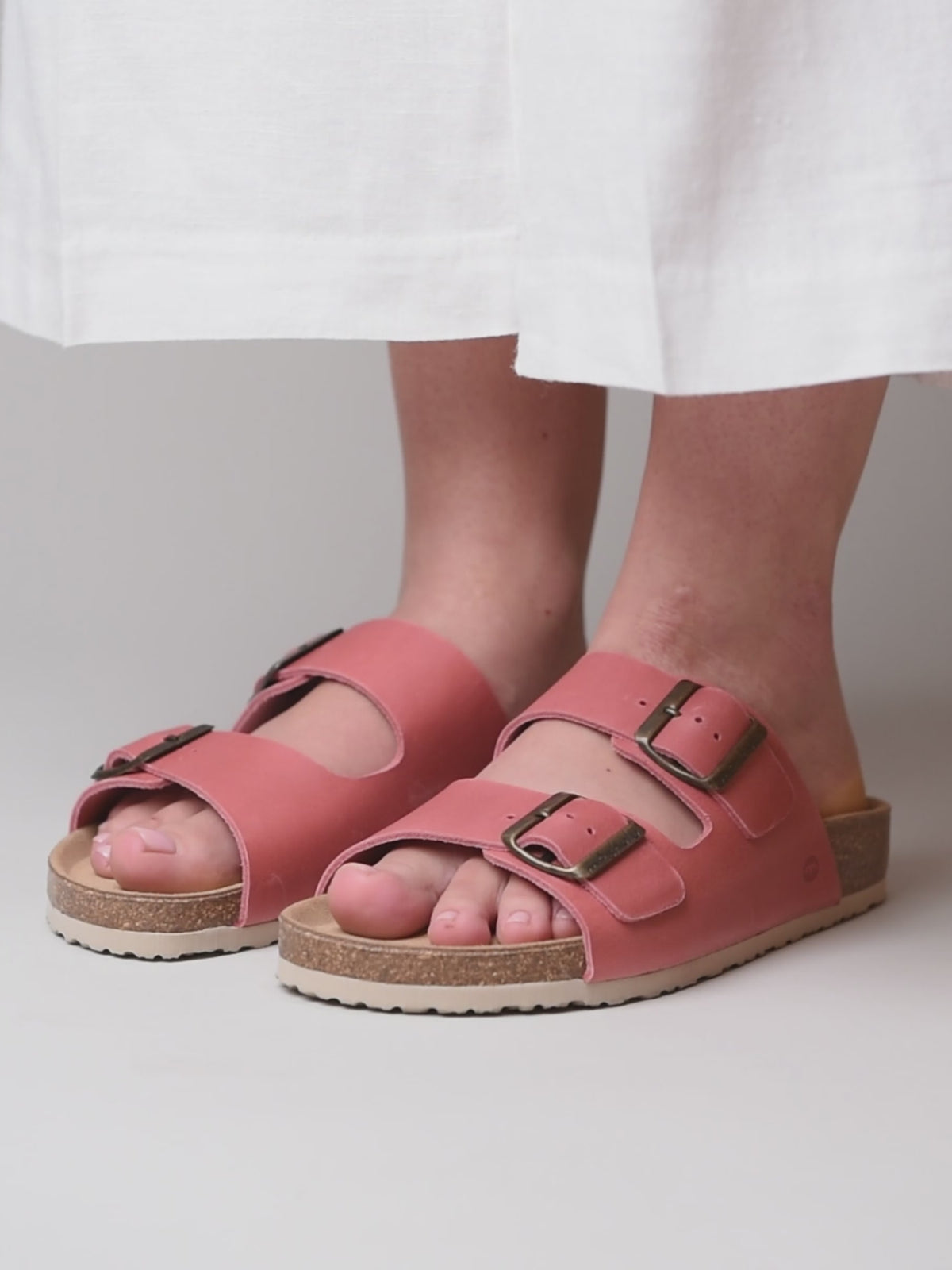 Pink cork footbed mule sandals - BAVARIA WAXY CORAL PINK