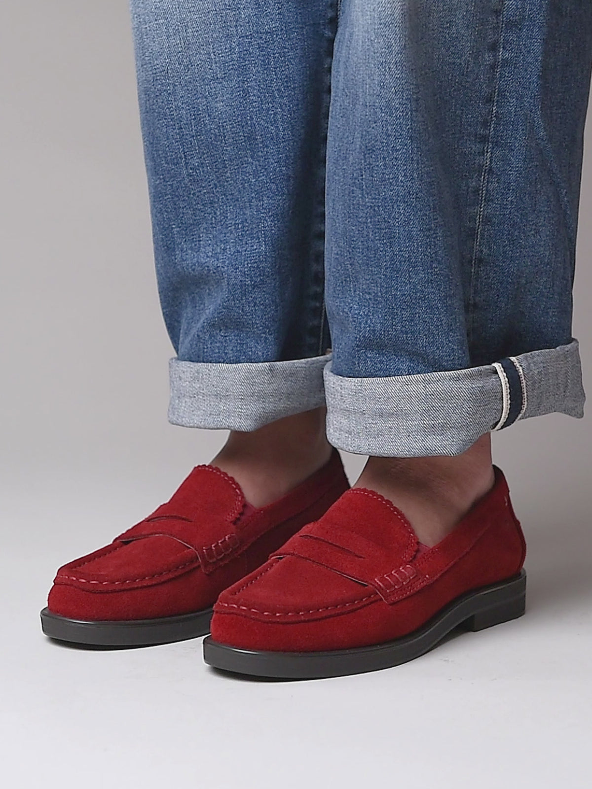 Red leather loafers with metal heel trim - PRION RED SUEDE