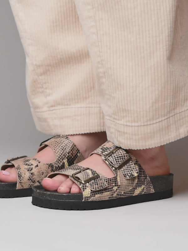 Animal print cork chunky mule sandals - BAVARIA BOLD SNAKE PRINT