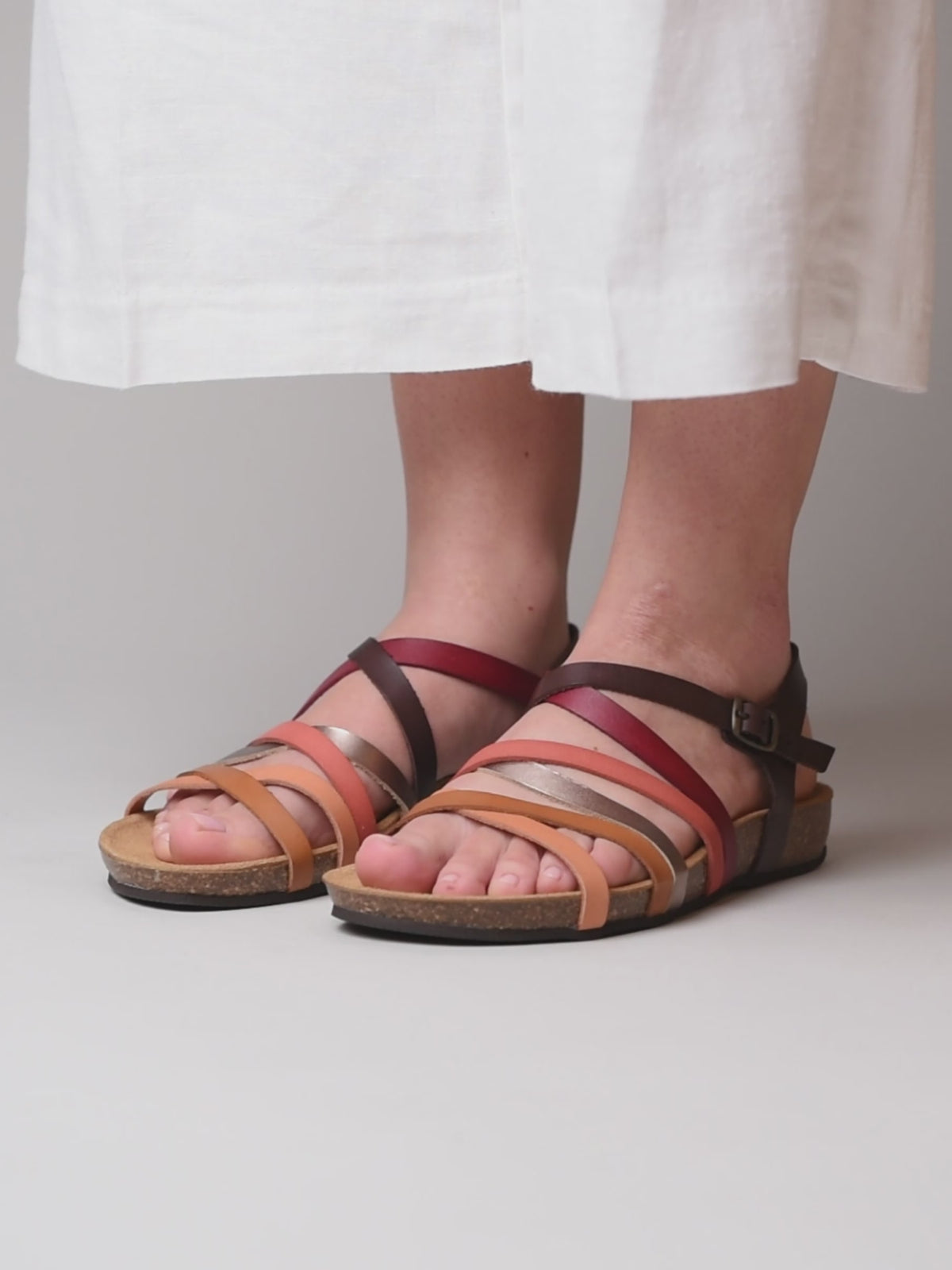 Brown strappy contoured cork sandals - GINGER ALE BROWN MULTI