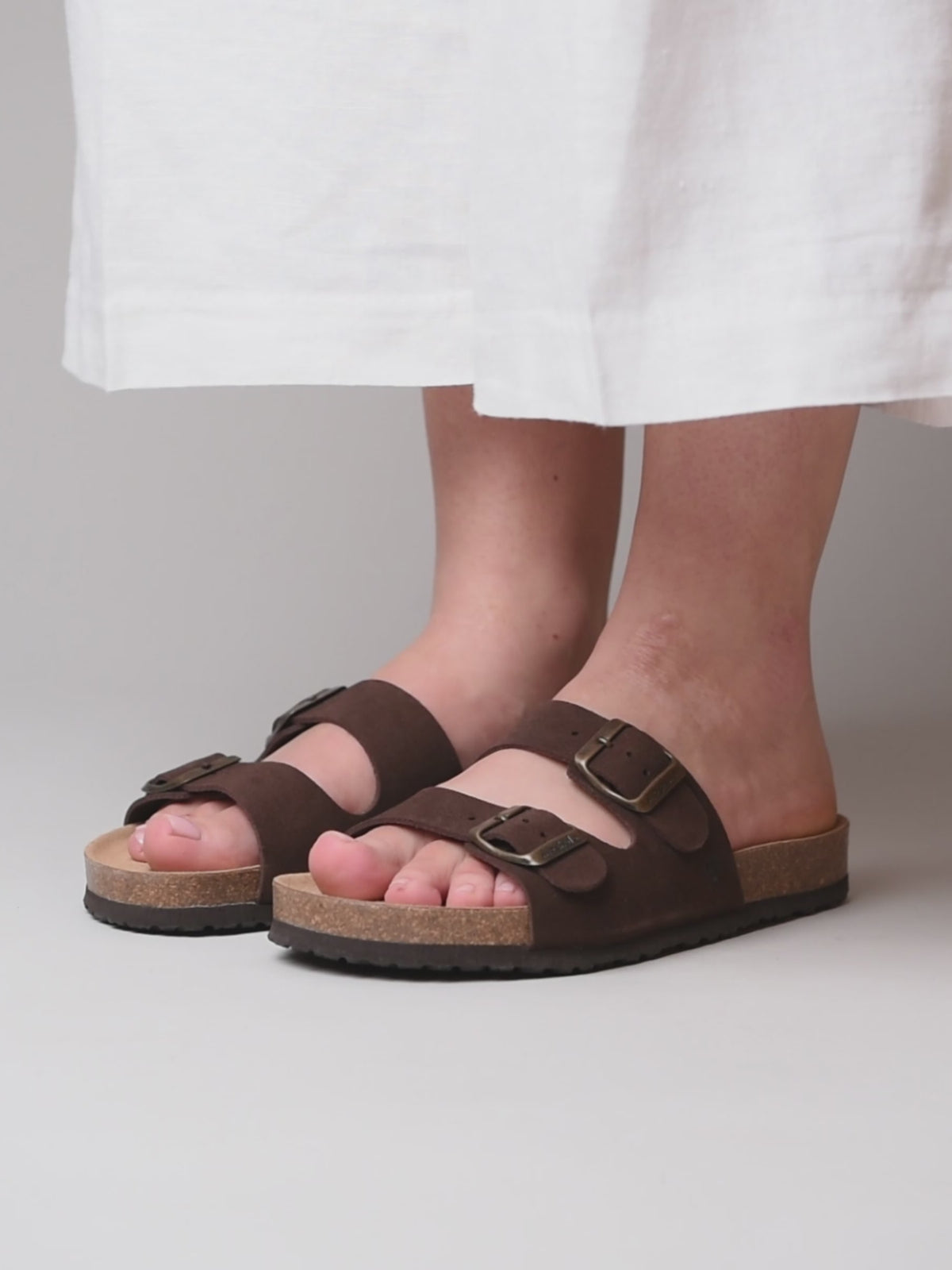 Brown leather cork footbed sandals - DANUBE 2 BROWN SUEDE