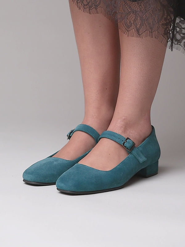 Blue front buckle block heels - HEBEI LAGOON SUEDE