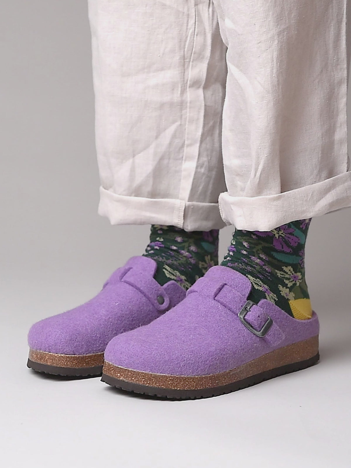Purple wool felt clog mule slippers - CECILIA HYACINTH PURPLE