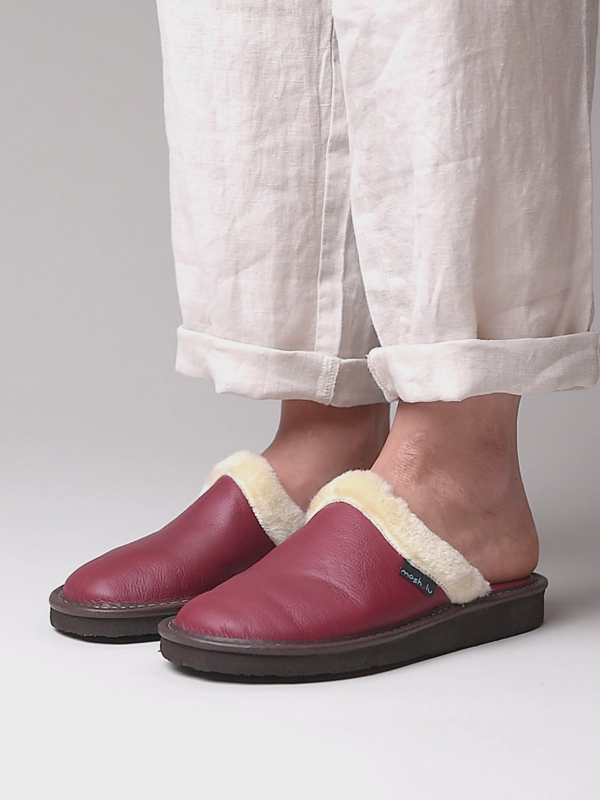 Red classic leather mule slippers - ADELE 2 LIPSTICK RED