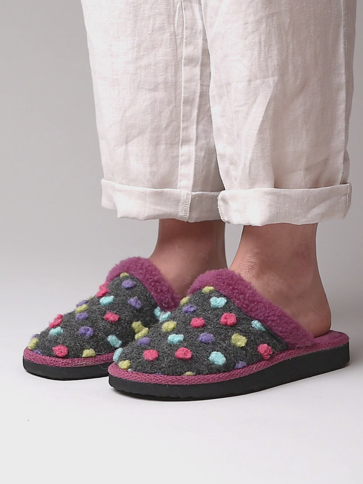Grey colourful spotty mule slippers - MALIA 2 SHADOW