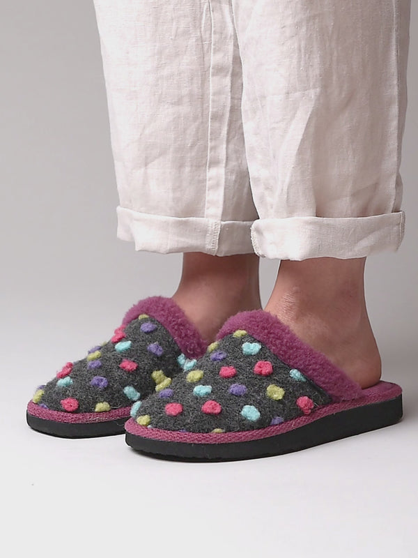 Grey colourful spotty mule slippers - MALIA 2 SHADOW