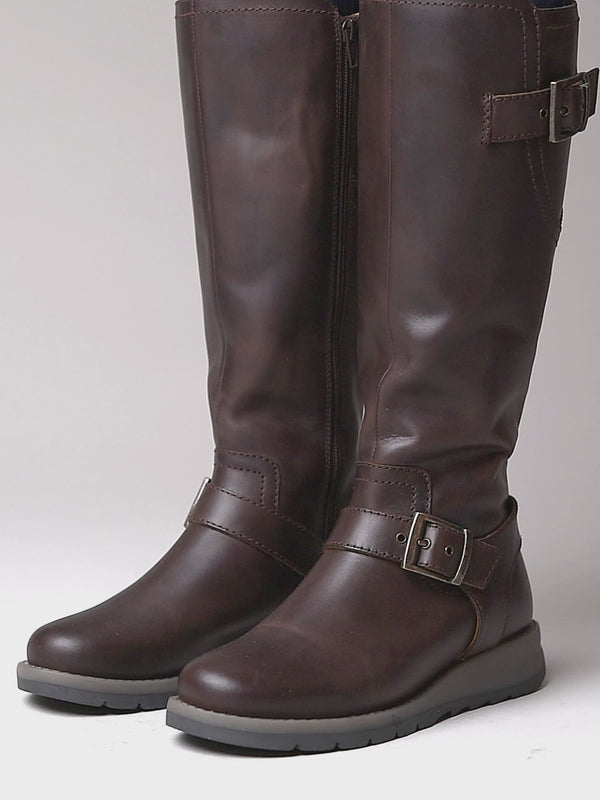 Brown long leather wedge boots - STARGAZER CHOCOLATE