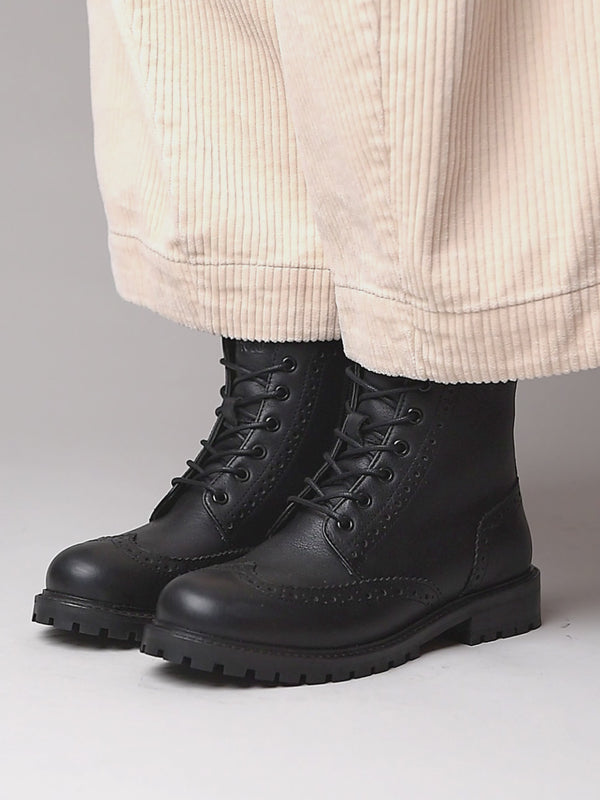 Black lace up leather brogue boots - FILICO BLACK