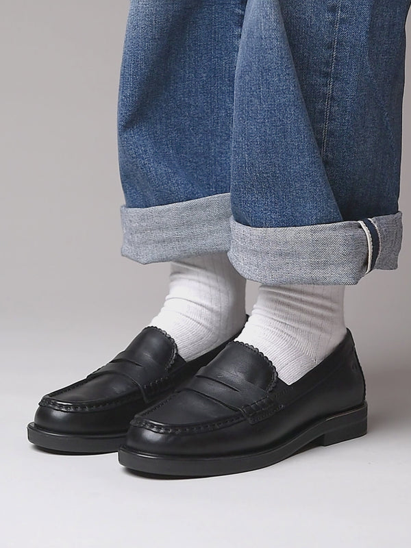 Black leather loafers with metal heel trim - PRION BLACK LEATHER