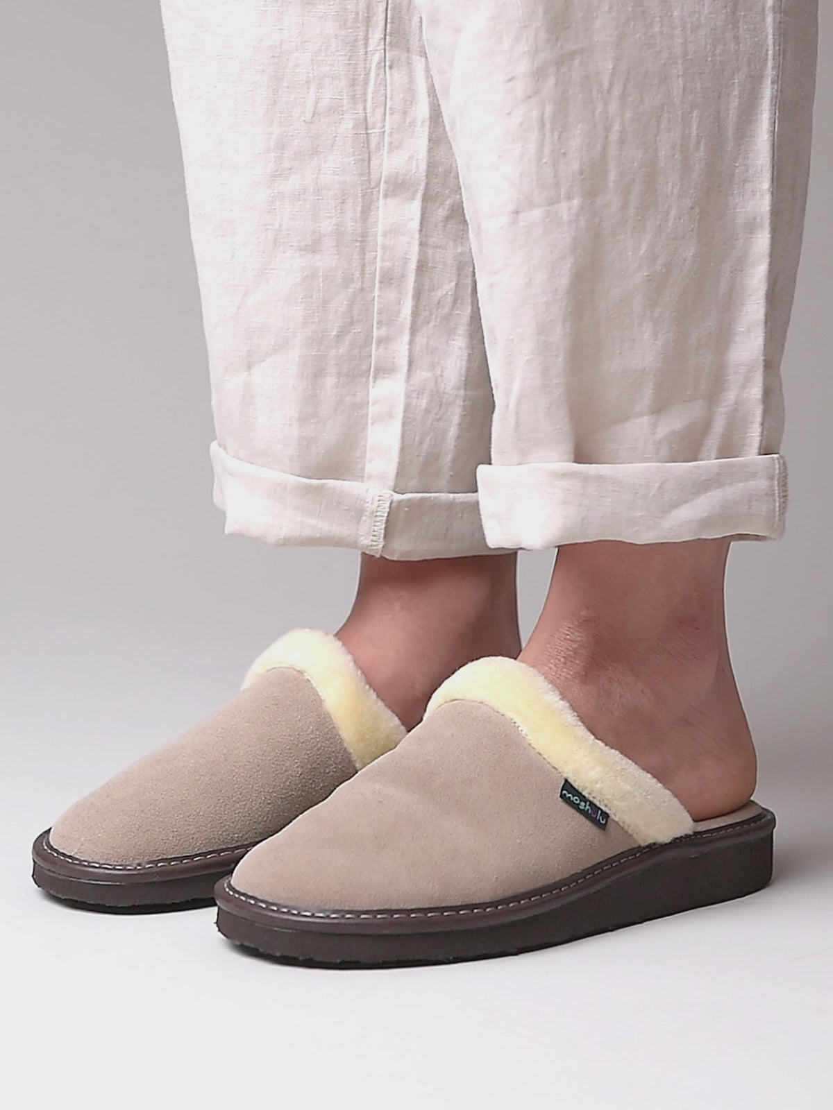 Neutral classic suede mule slippers - VITORIA BEIGE
