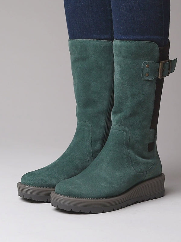 Green mid-calf elasticated boot - RANNOCH PINE GREEN SUEDE