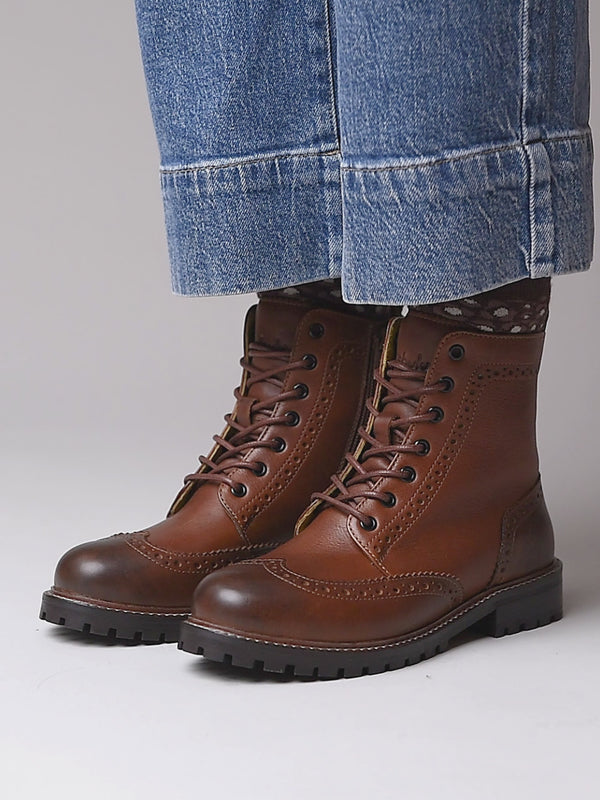 Brown lace up leather brogue boots - FILICO PECAN