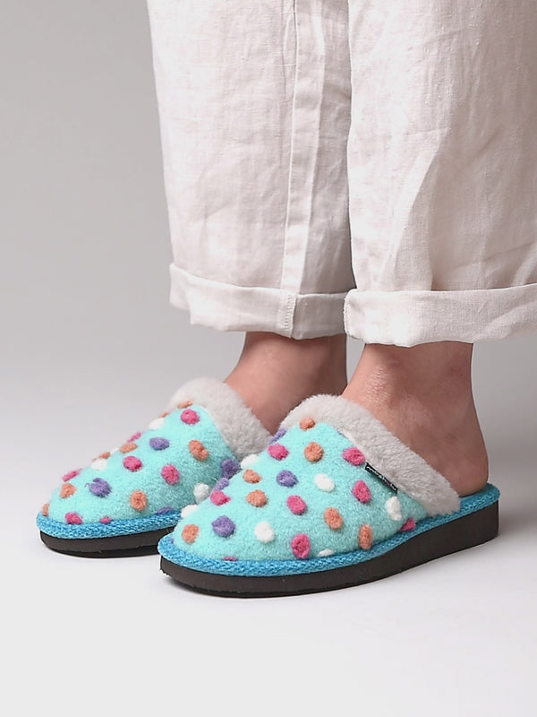 Blue colourful spotty mule slippers - MALIA 2 TURQUOISE