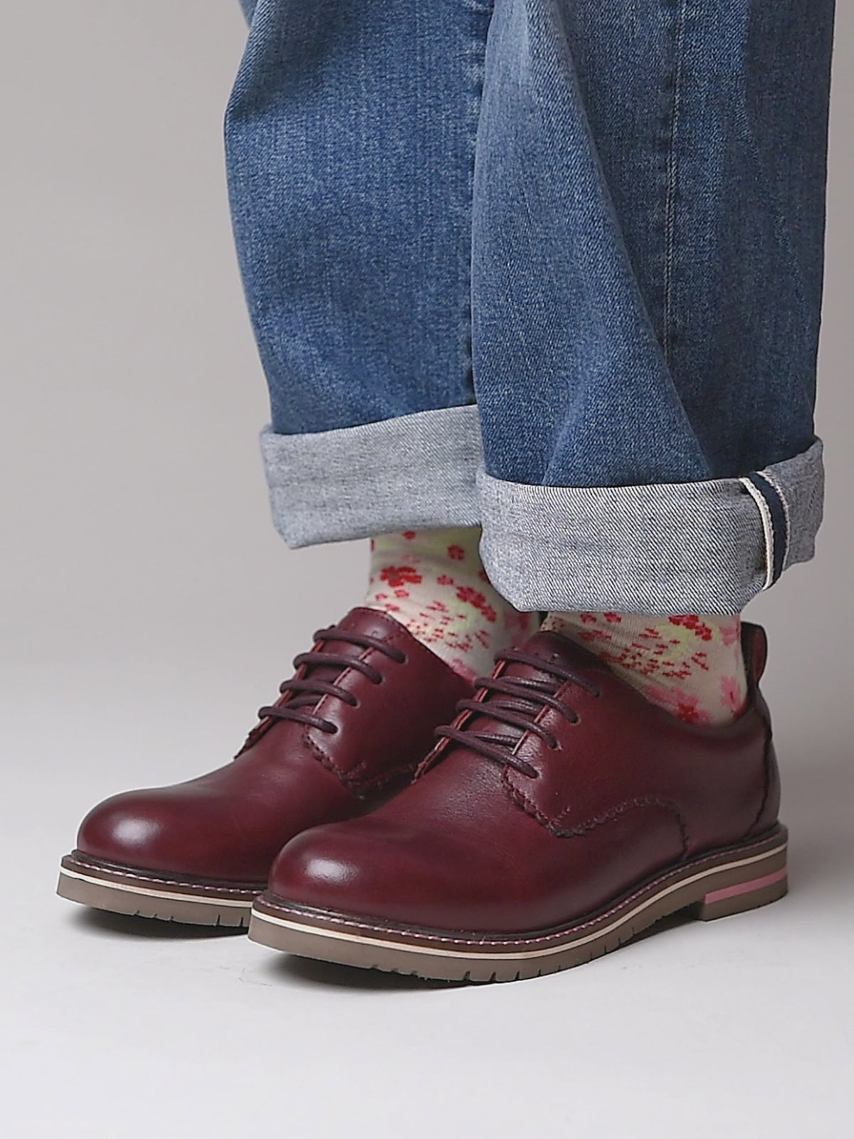 Red smart scalloped-edge leather Derbys - RAFFLESIA ZINFANDEL RED LEATHER