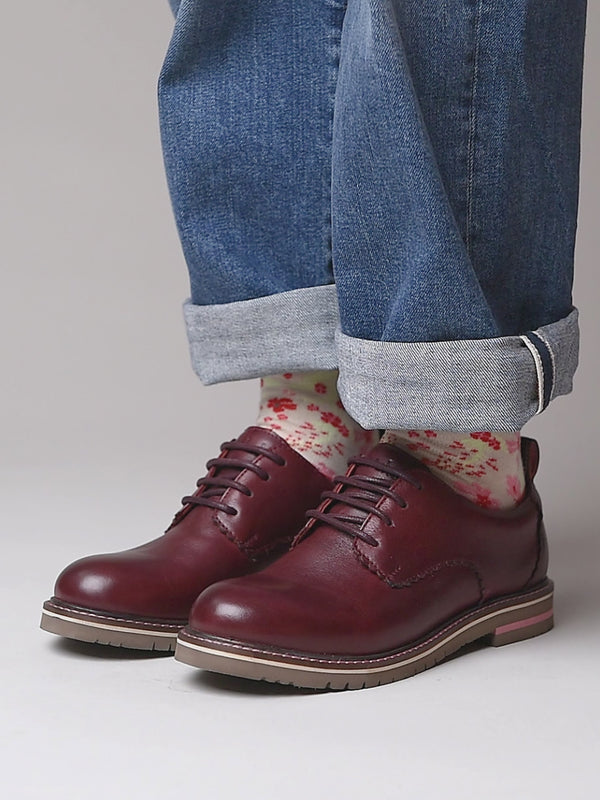 Red smart scalloped-edge leather Derbys - RAFFLESIA ZINFANDEL RED LEATHER