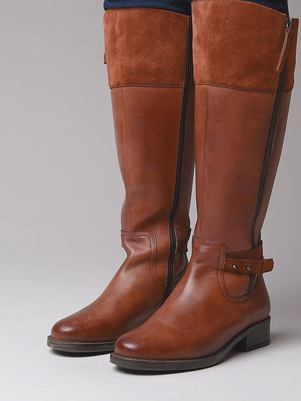 Brown tall leather riding boot - FREJA TAN