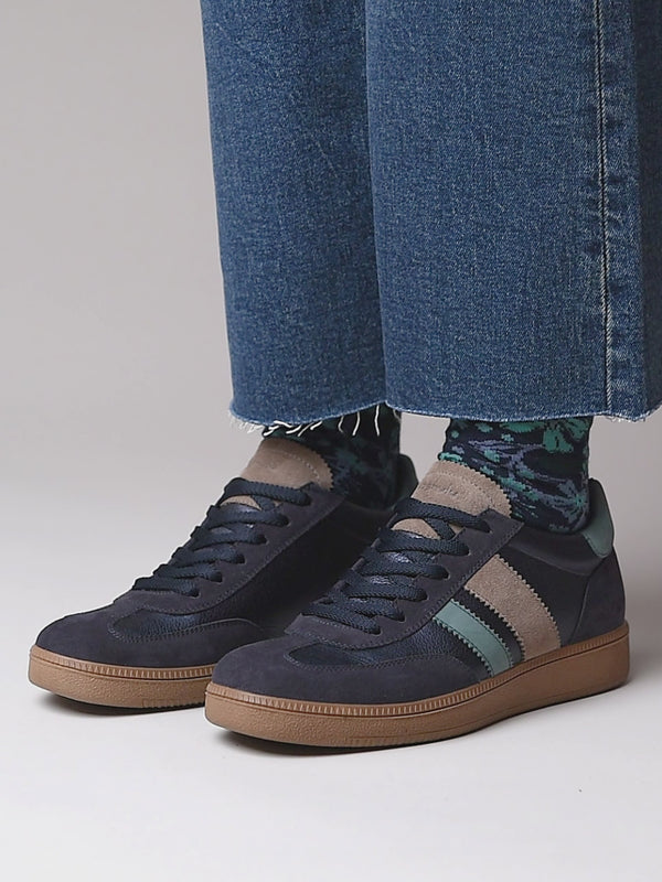 Blue colourful and metallic fashion trainers - JESS INDIGO METALLIC LEATHER/ SUEDE