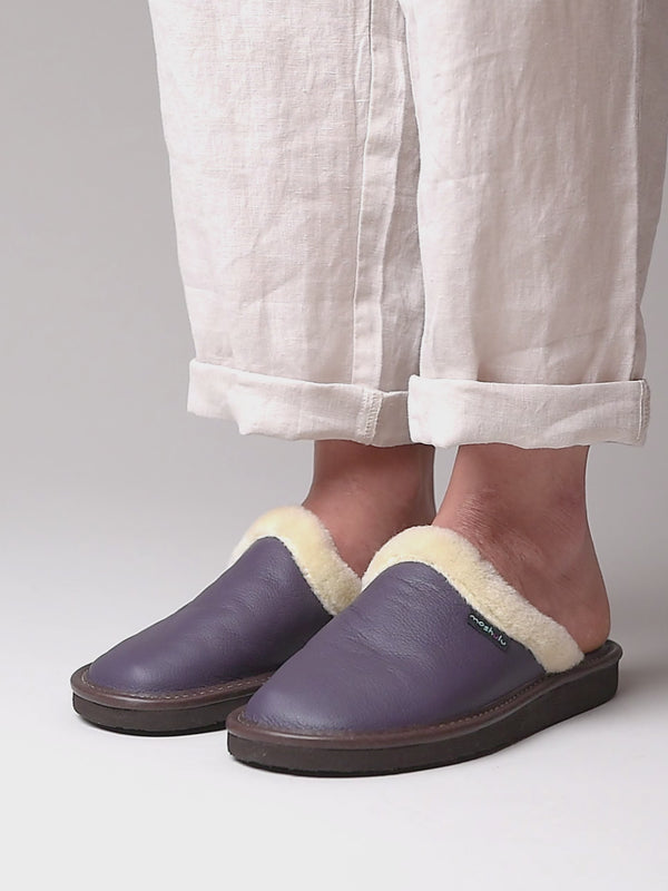 Purple classic leather mule slippers - ADELE 2 PURPLE