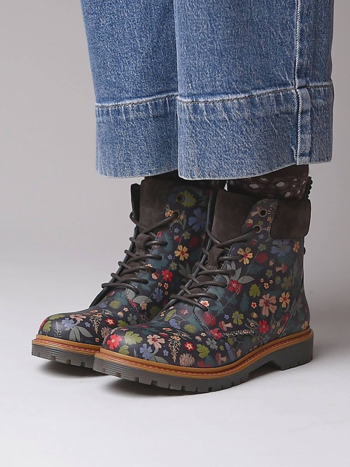 Brown / Multi sturdy suede ankle boots - BEATTOCK BROWN ACORN BLOOM LEATHER