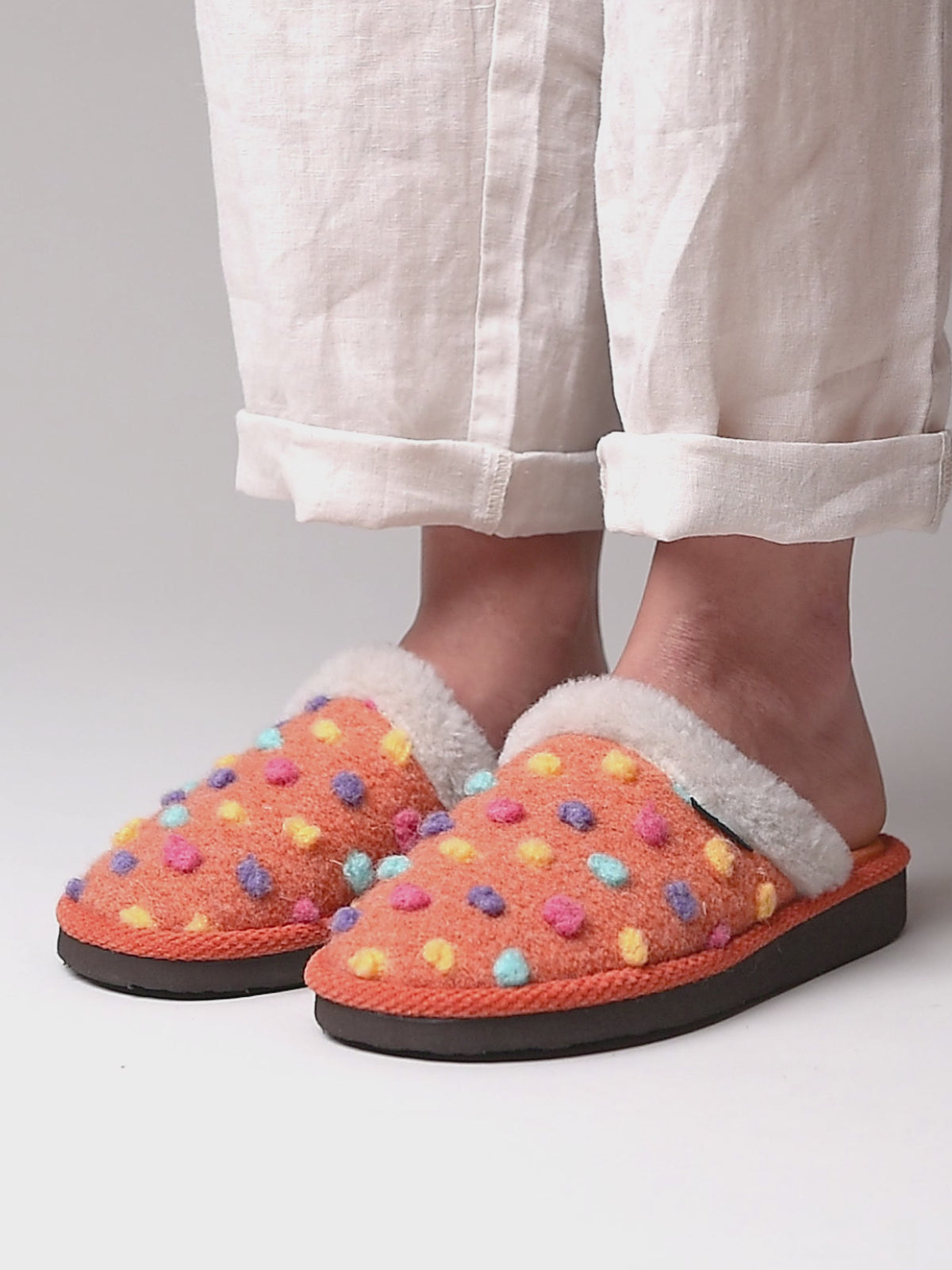 Orange colourful spotty mule slippers - MALIA 2 ORANGE