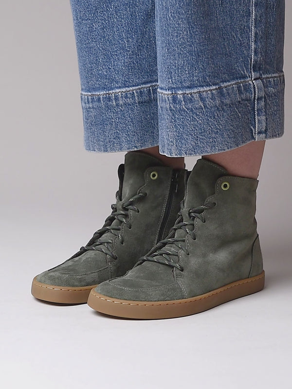 Green flexible warmlined barefoot boots - COOMB OLIVE GREEN SUEDE