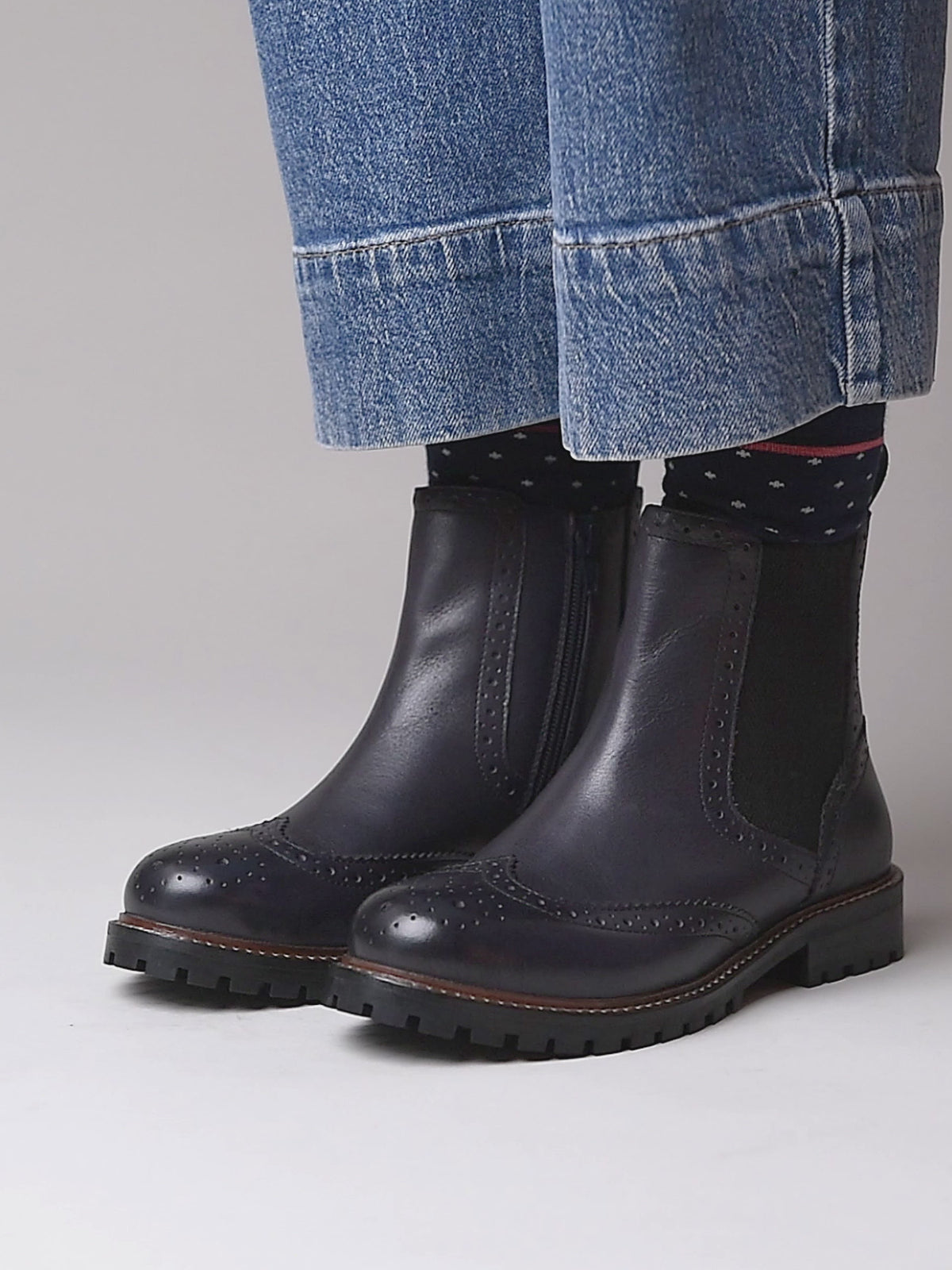 Blue brogue-style twin gusset chelsea boots - PALSA INDIGO LEATHER
