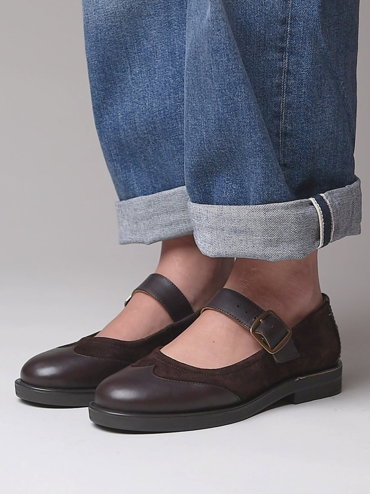 Brown Mary-jane style leather shoes - FORSTER BROWN LEATHER/SUEDE