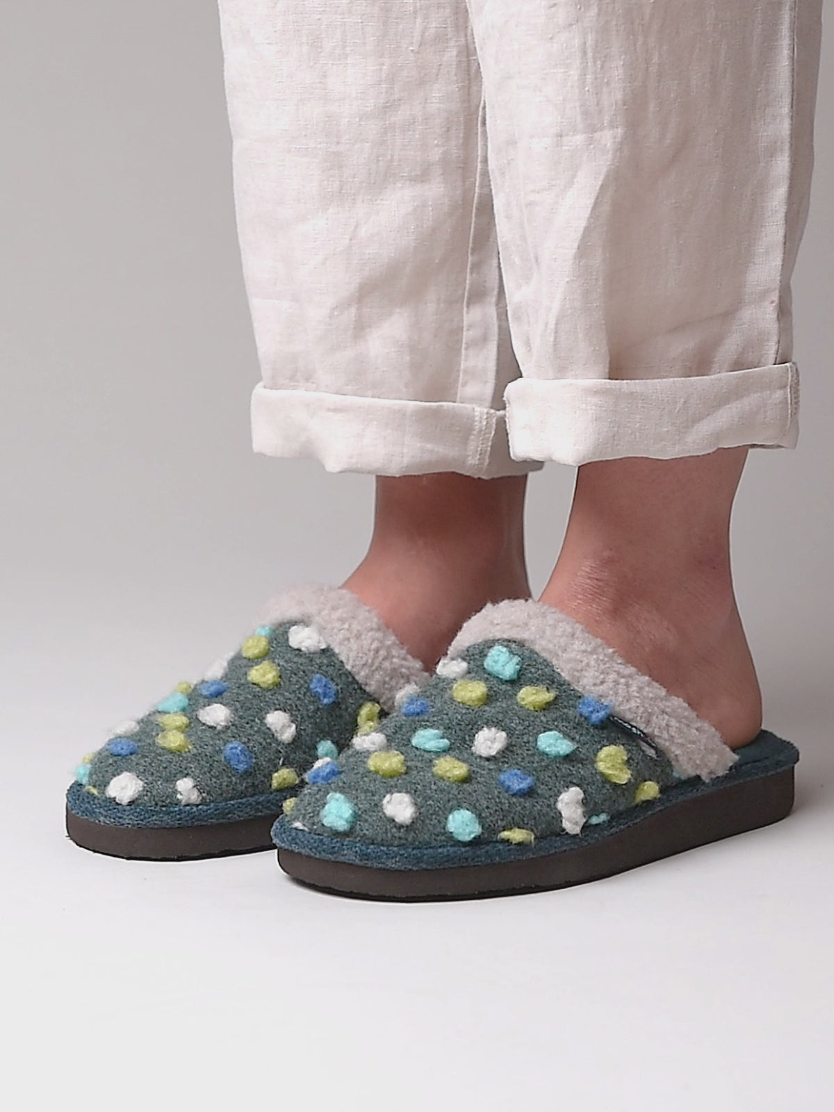 Blue colourful spotty mule slippers - MALIA 2 LAGOON