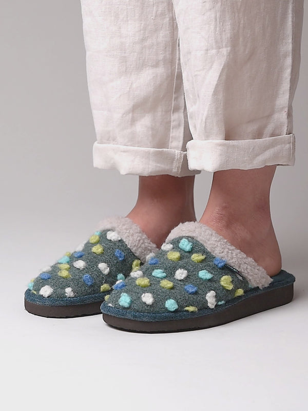 Blue colourful spotty mule slippers - MALIA 2 LAGOON