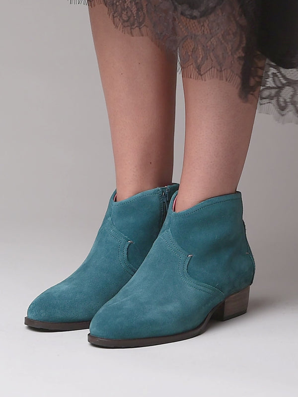 Blue western-style heeled ankle boot - YARDANG LAGOON SUEDE