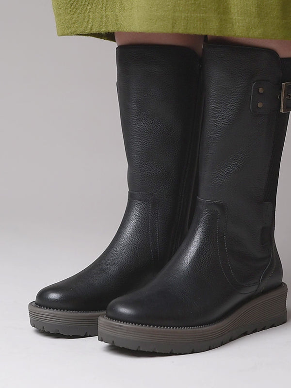 Black mid-calf elasticated boot - RANNOCH BLACK LEATHER
