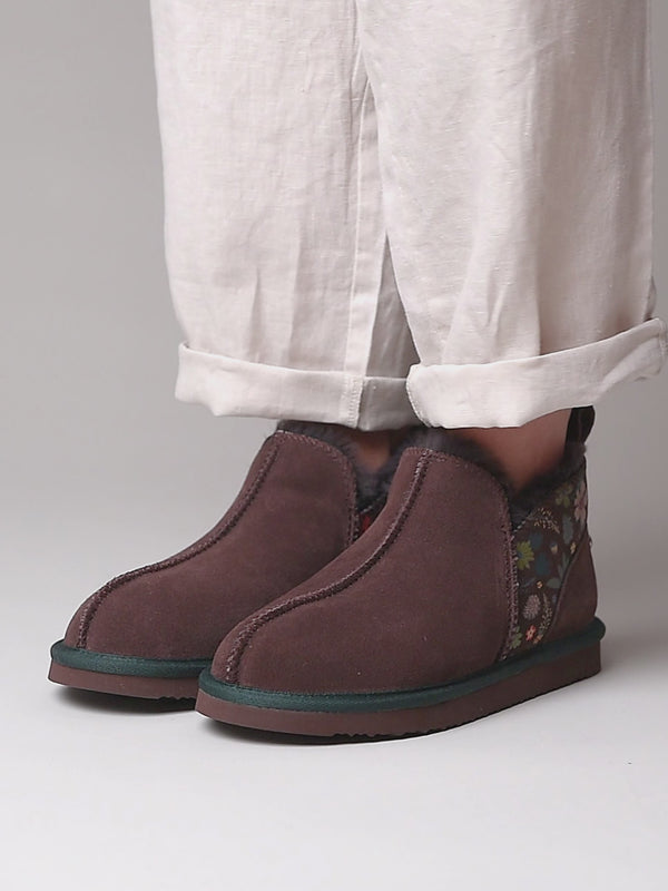 Brown sheepskin slipper boots - BOLBERRY BROWN ACORN BLOOM PRINT