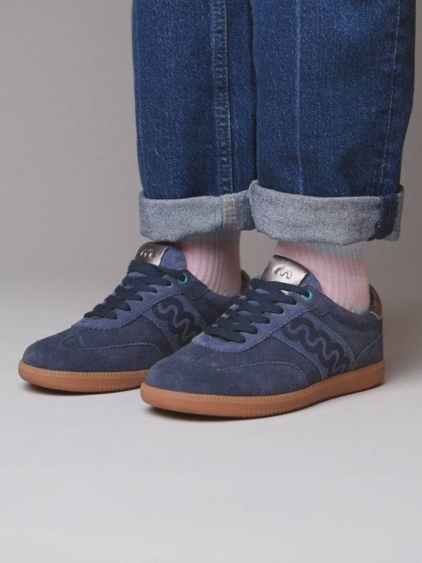 Blue sporty lace up trainers - MARGOT INDIGO SUEDE