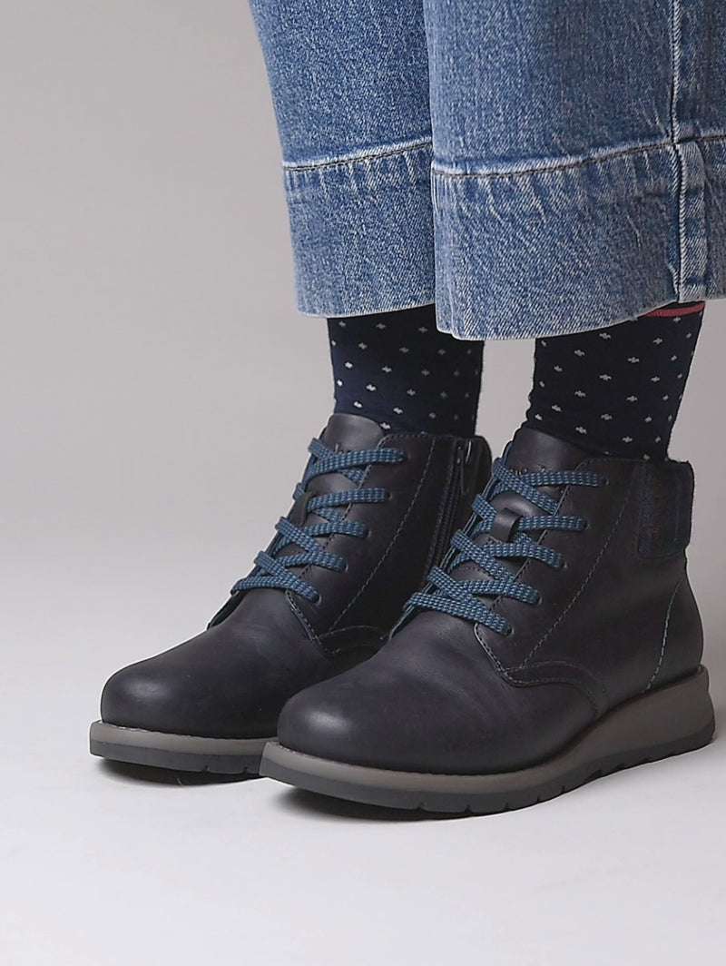 Blue lace up dual-fit ankle boot - LYDD INDIGO WAXY