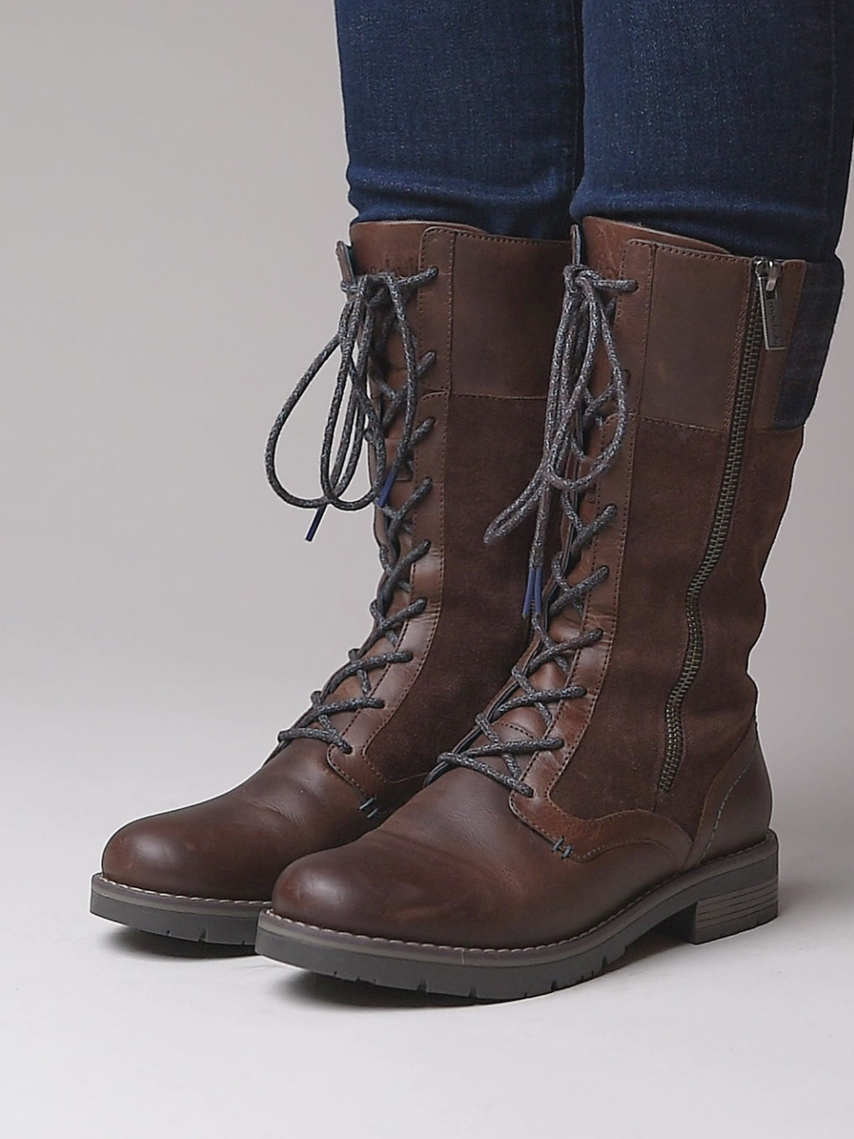 Brown mid calf lace up boot - HELGA CHOCOLATE WAXY