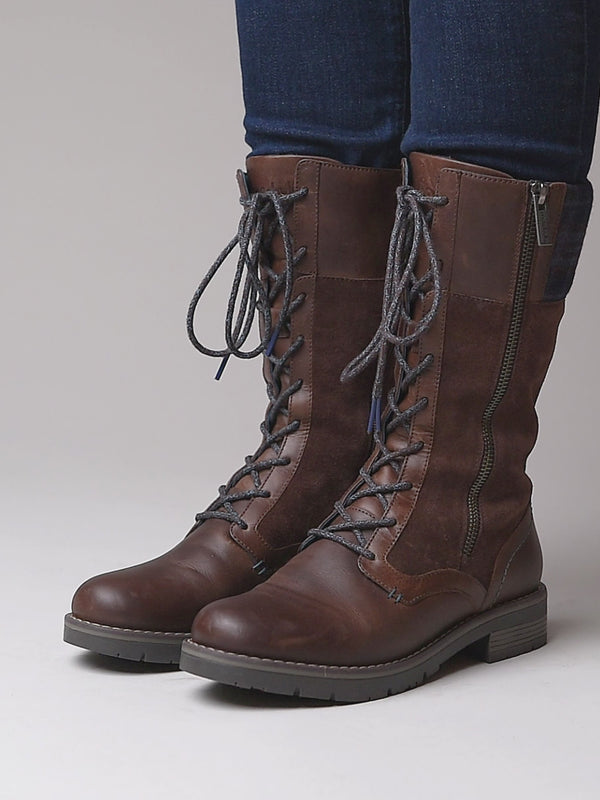 Brown mid calf lace up boot - HELGA CHOCOLATE WAXY