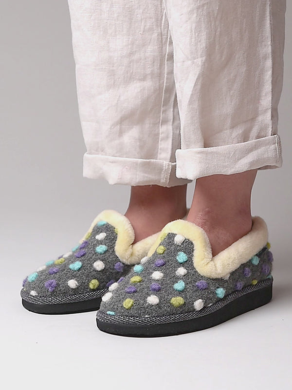 Grey classic colourful spotty slippers - PEANUT BRITTLE SLATE