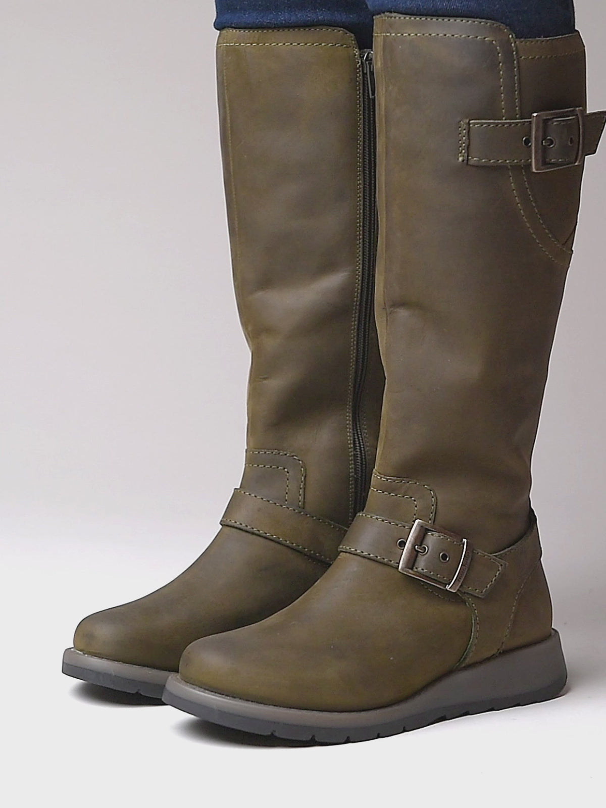 Green long leather wedge boots - STARGAZER OLIVE GREEN